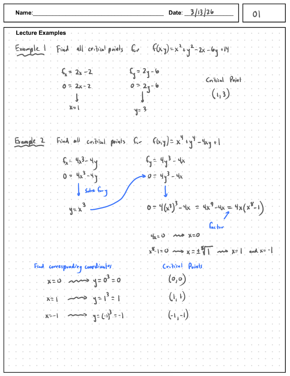 O1 Critical Points - MTH 241 Spring 2026
